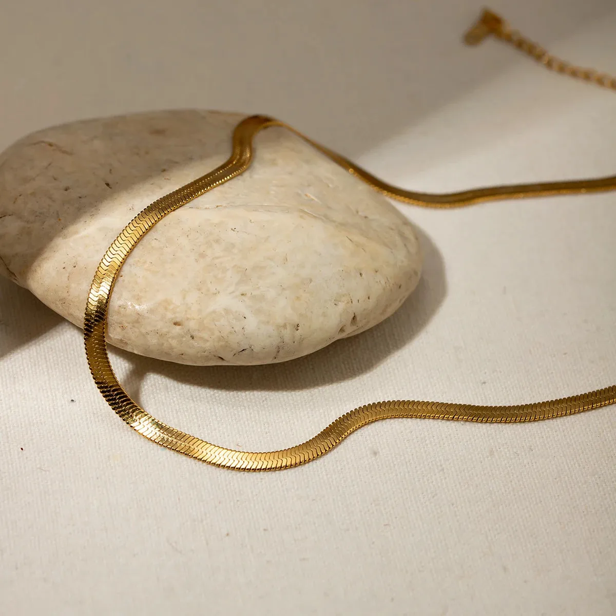 18k Gold Plated Minimalist Snake Flat Chain Bracelet Women
