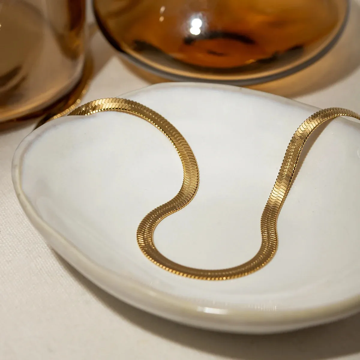 18k Gold Plated Minimalist Snake Flat Chain Bracelet Women