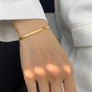 18k Gold Plated Minimalist Snake Flat Chain Bracelet Women