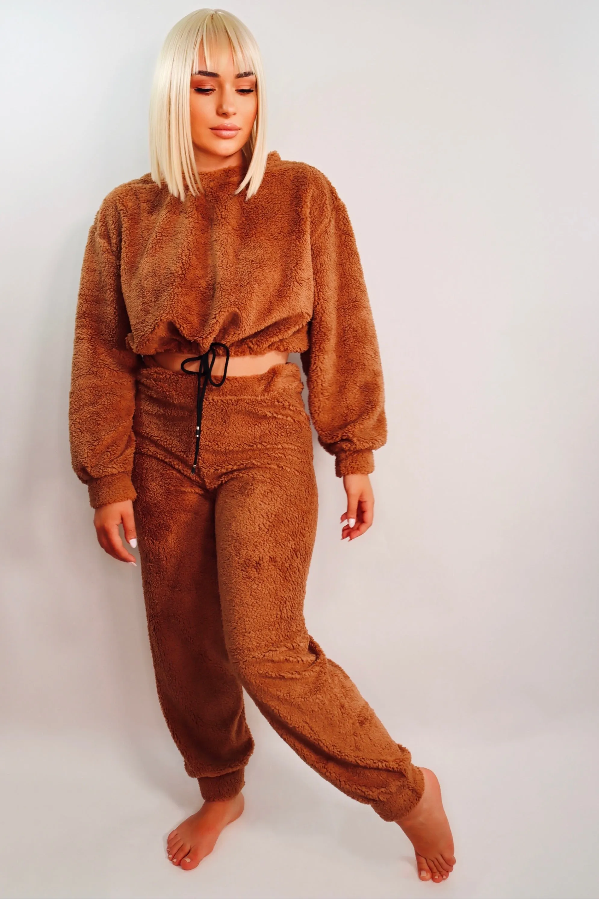 Angie’s Cozy Teddy Lounge Joggers Set (Brown)