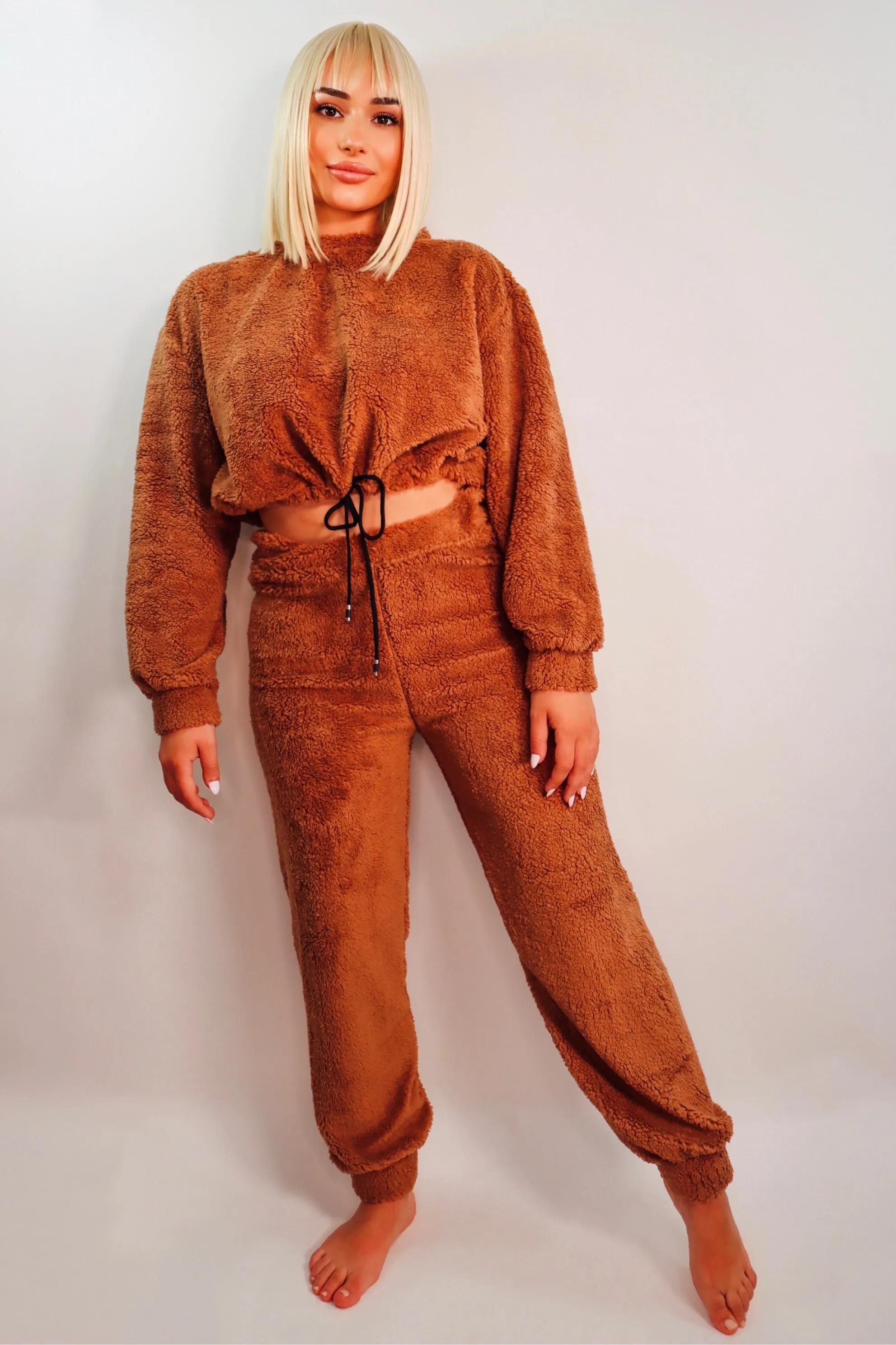 Angie’s Cozy Teddy Lounge Joggers Set (Brown)