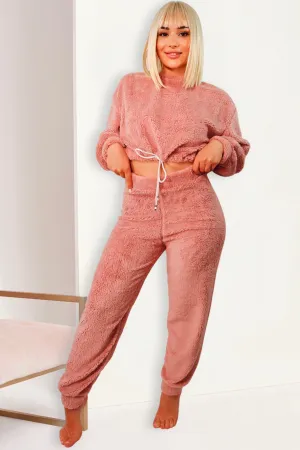 Angie’s Cozy Teddy Lounge Joggers Set (Dark Pink)