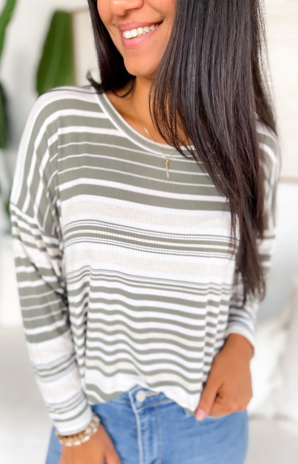 Ashlynn Long Sleeve Rib Striped Top