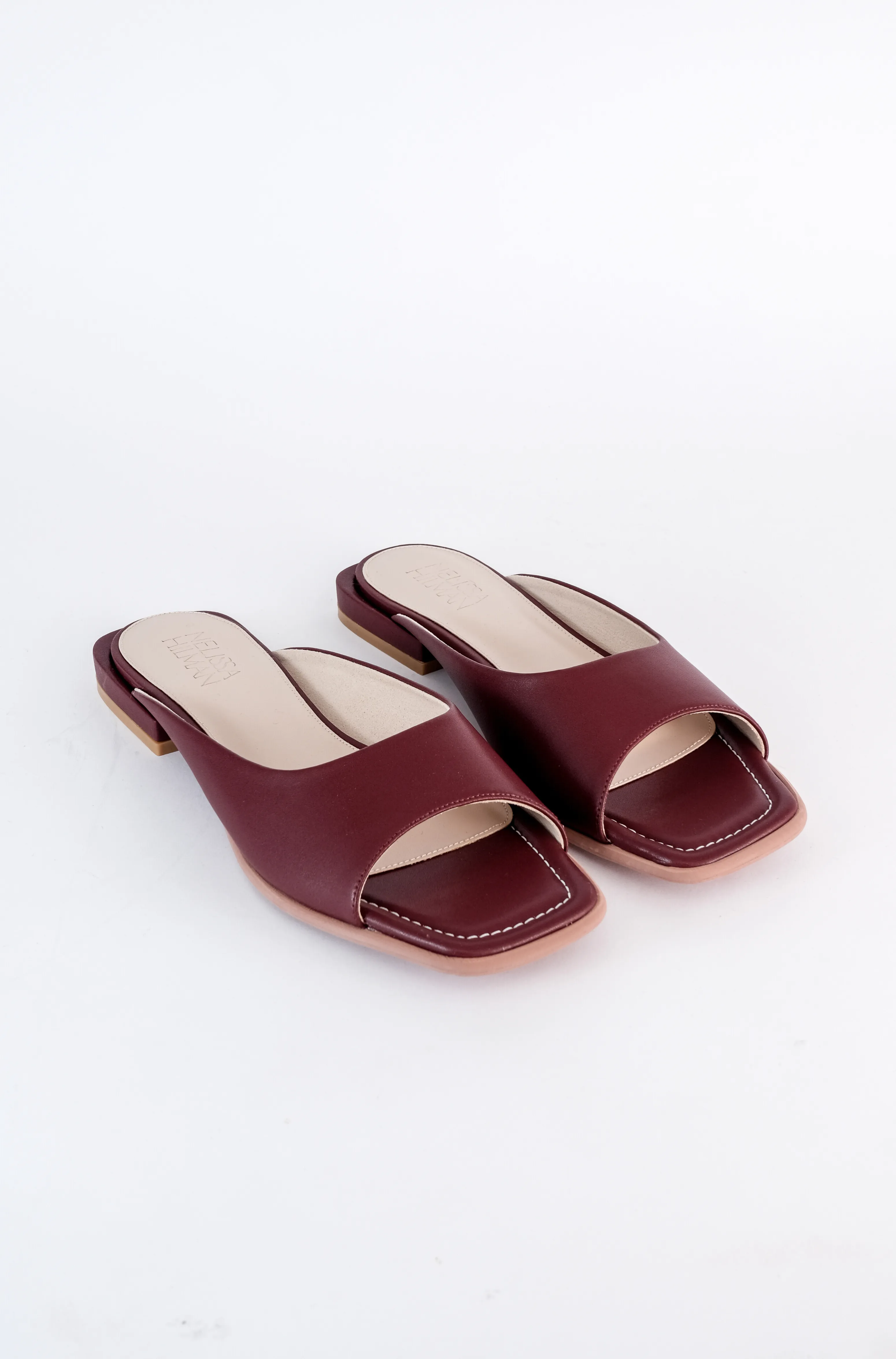 Aurora Square Toe Flat Sandals (Maroon)