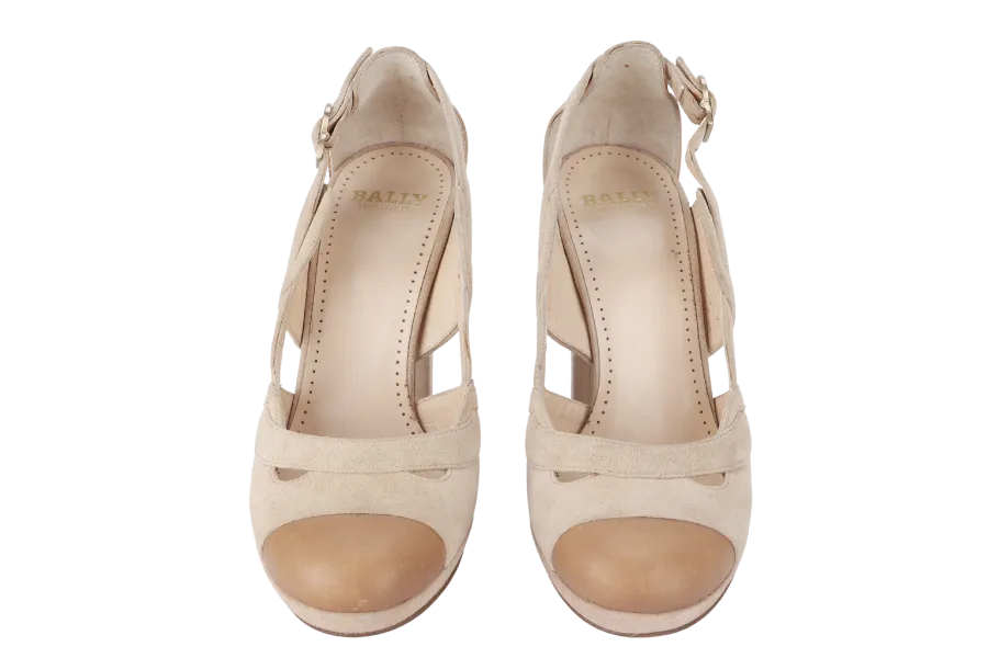 BALLY HEELS LIGHT NUDE SUEDE SIZE 34.5