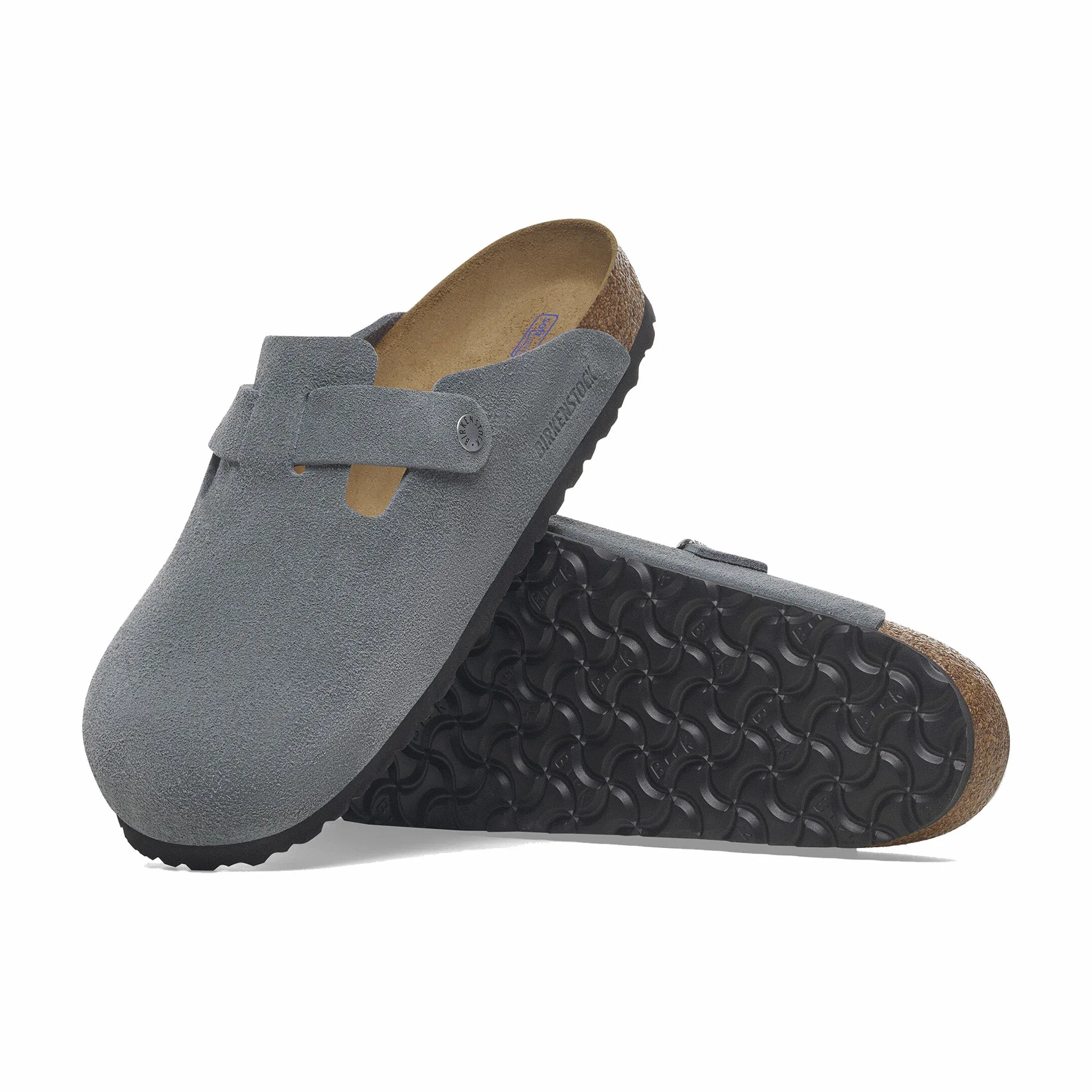 Birkenstock Men's Boston Soft Footbed Suede Leather - Regular (Basalt Gray)