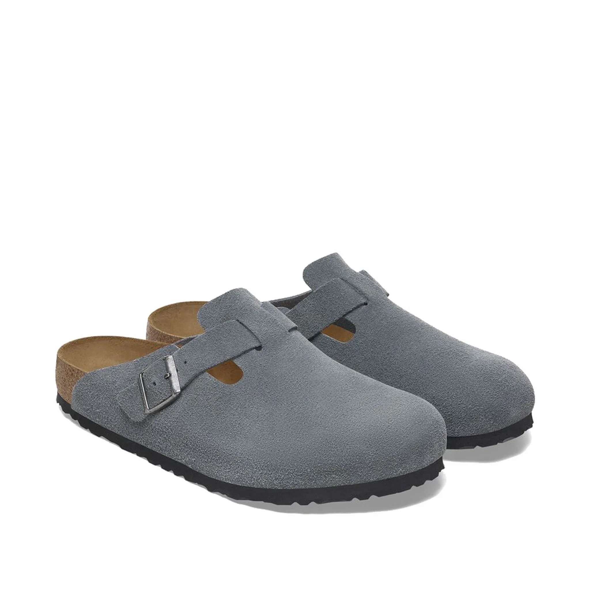 Birkenstock Men's Boston Soft Footbed Suede Leather - Regular (Basalt Gray)