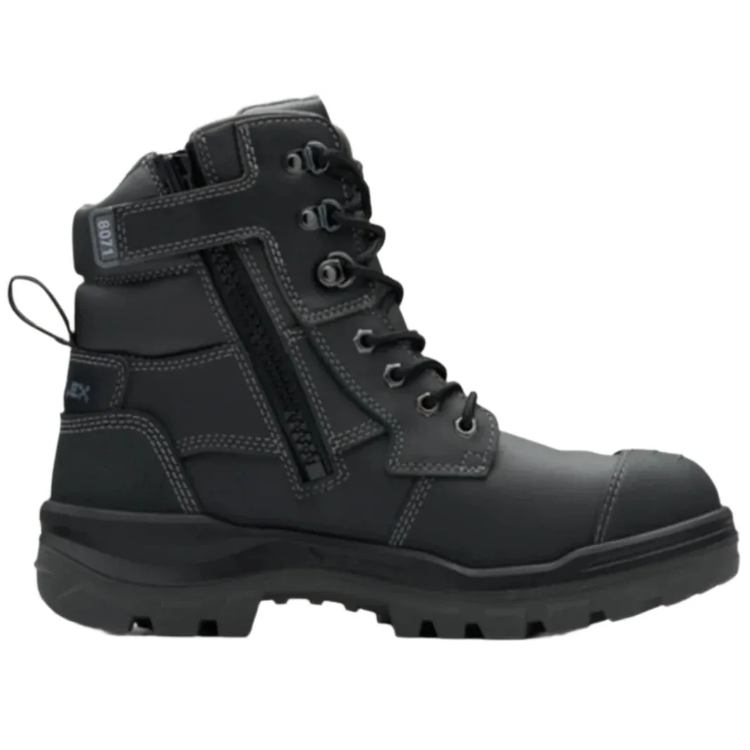 Blundstone Rotoflex Black Water Resistant Platinum Leather 150mm Zip Sided Steel Cap Safety Boot (8071) (Pre Order)