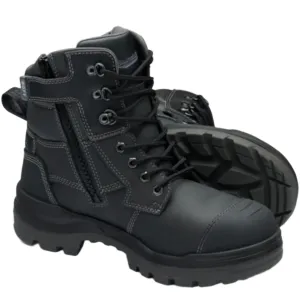 Blundstone Rotoflex Black Water Resistant Platinum Leather 150mm Zip Sided Steel Cap Safety Boot (8071) (Pre Order)