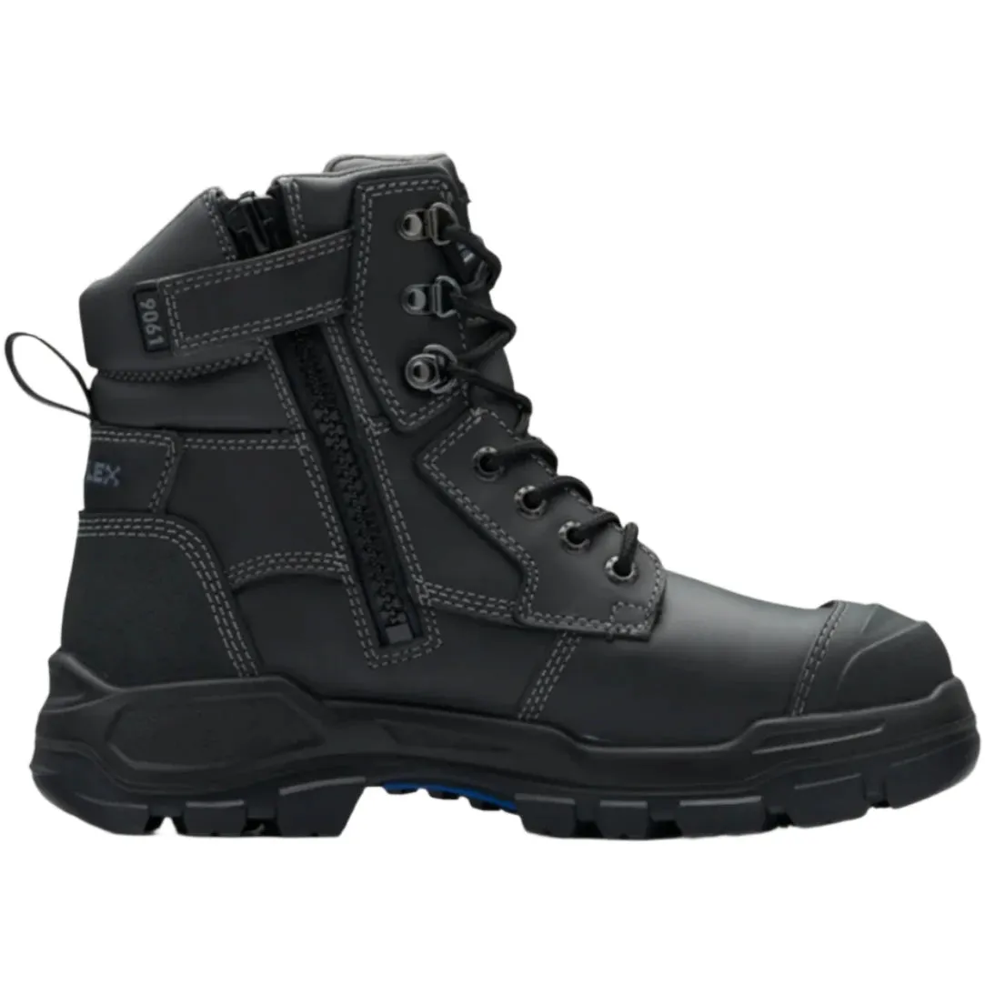 Blundstone Rotoflex Black Water Resistant Platinum Leather 150mm Zip Sided Steel Cap Safety Boot (9061) (Pre Order)