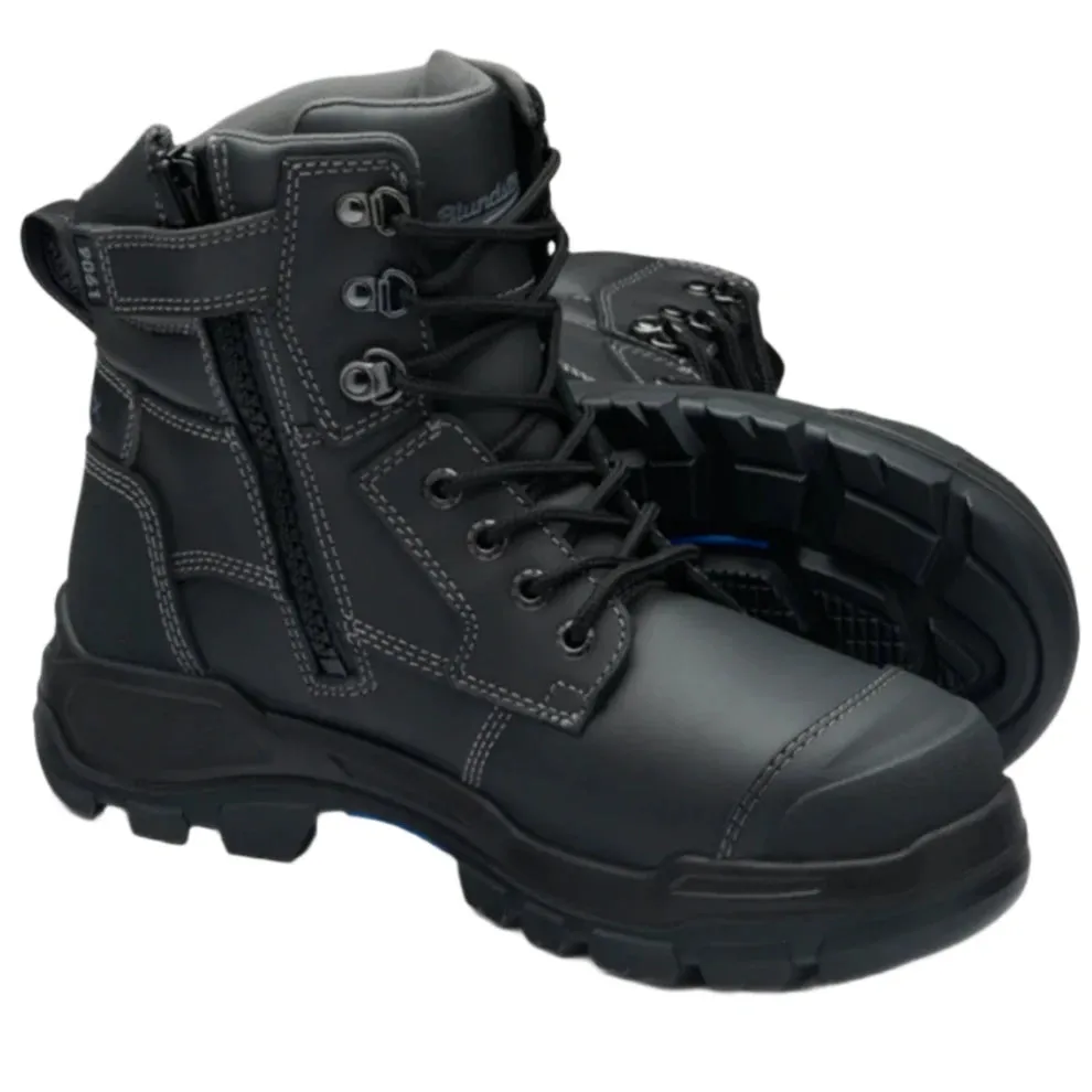 Blundstone Rotoflex Black Water Resistant Platinum Leather 150mm Zip Sided Steel Cap Safety Boot (9061) (Pre Order)