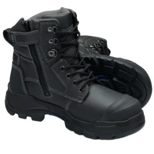 Blundstone Rotoflex Black Water Resistant Platinum Leather 150mm Zip Sided Steel Cap Safety Boot (9061) (Pre Order)