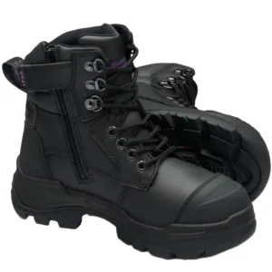 Blundstone Rotoflex Black Water Resistant Platinum Leather 150mm Zip Sided Steel Cap Women's Safety Boot (9961) (Pre Order)