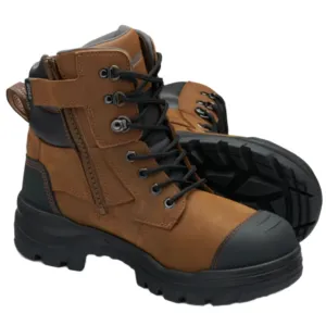Blundstone Rotoflex Saddle Brown Water Resistant Leather 150mm Zip Sided Steel Cap Safety Boot (8066) (Pre Order)