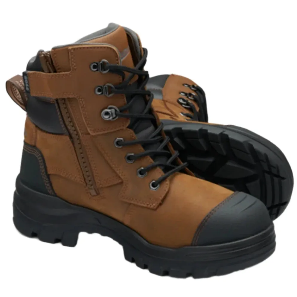 Blundstone Rotoflex Saddle Brown Water Resistant Leather 150mm Zip Sided Steel Cap Safety Boot (8066) (Pre Order)