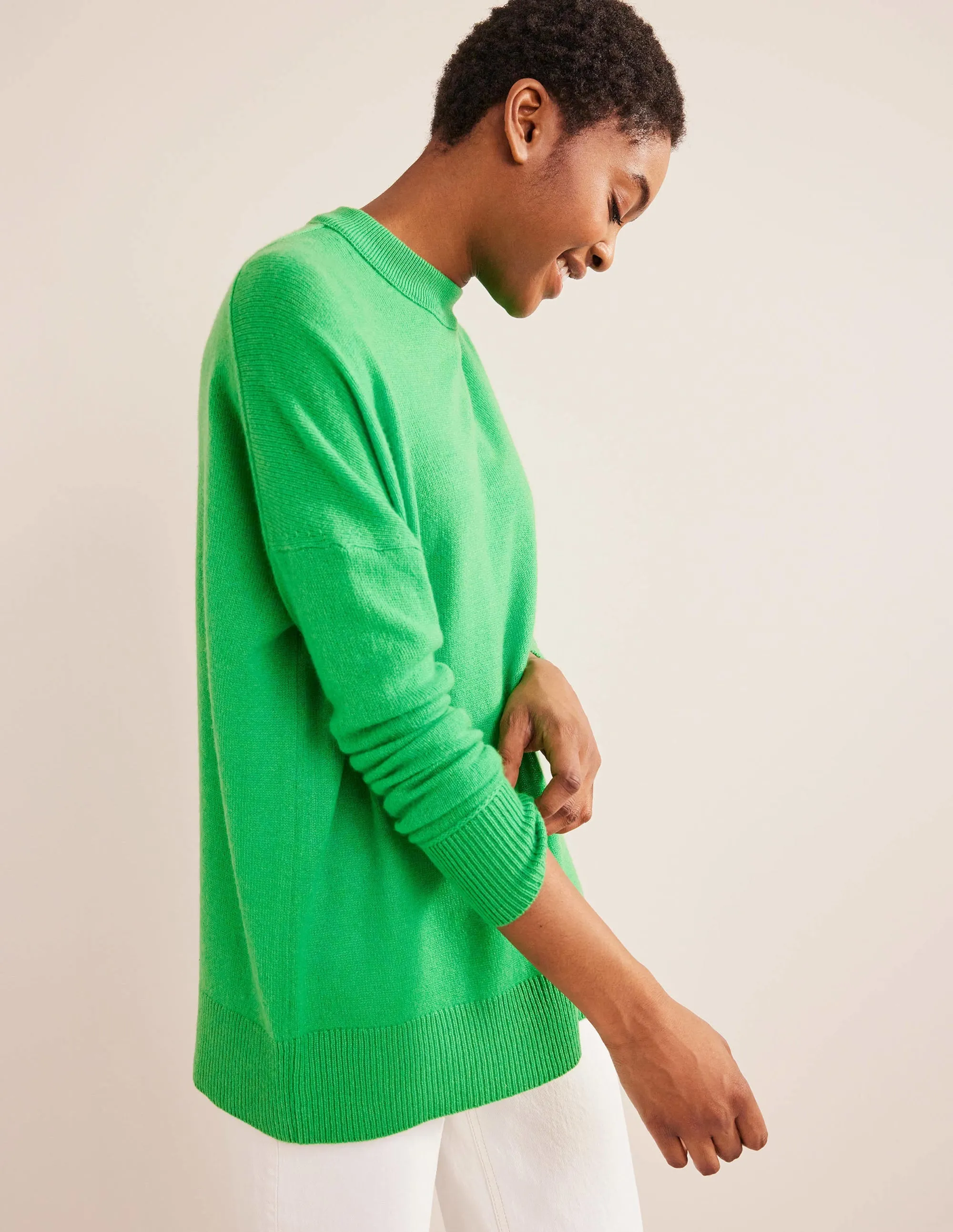 Cashmere Boyfriend Crew Jumper-Bright Green
