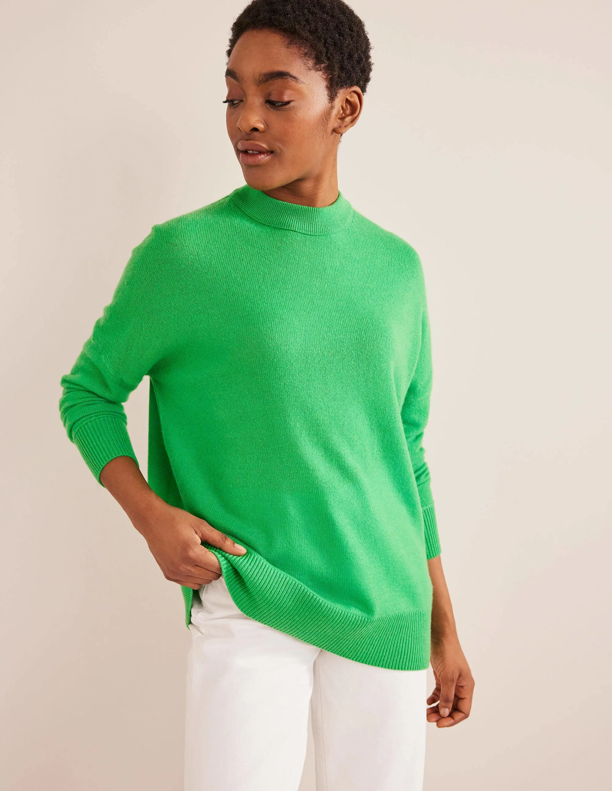Cashmere Boyfriend Crew Jumper-Bright Green
