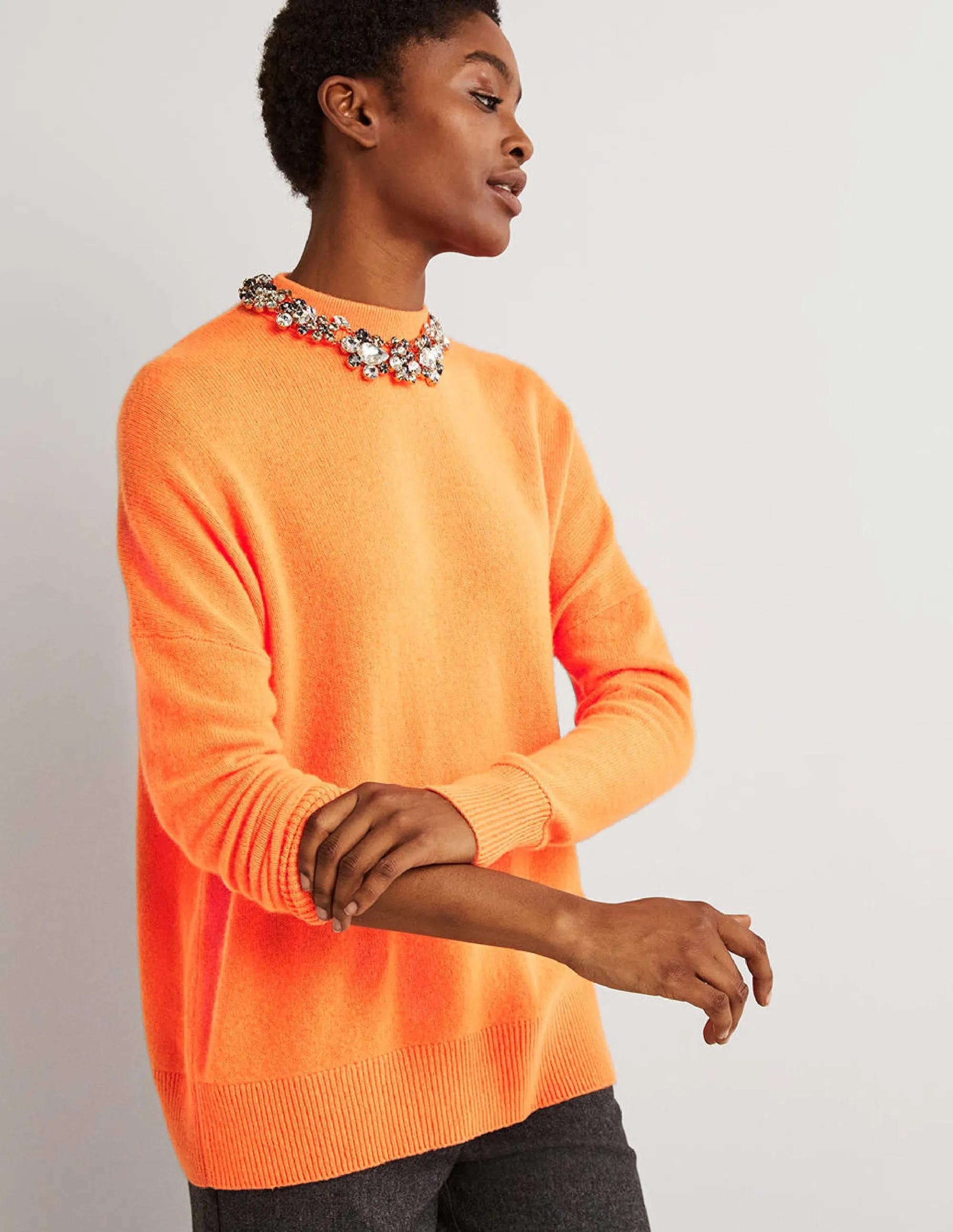 Cashmere Boyfriend Crew Jumper-Neon Orange