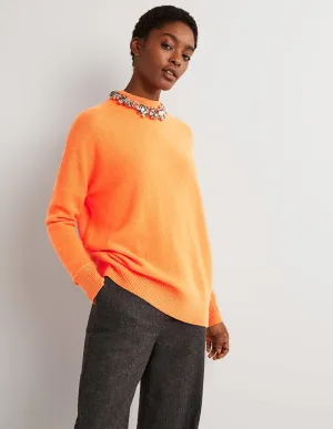 Cashmere Boyfriend Crew Jumper-Neon Orange