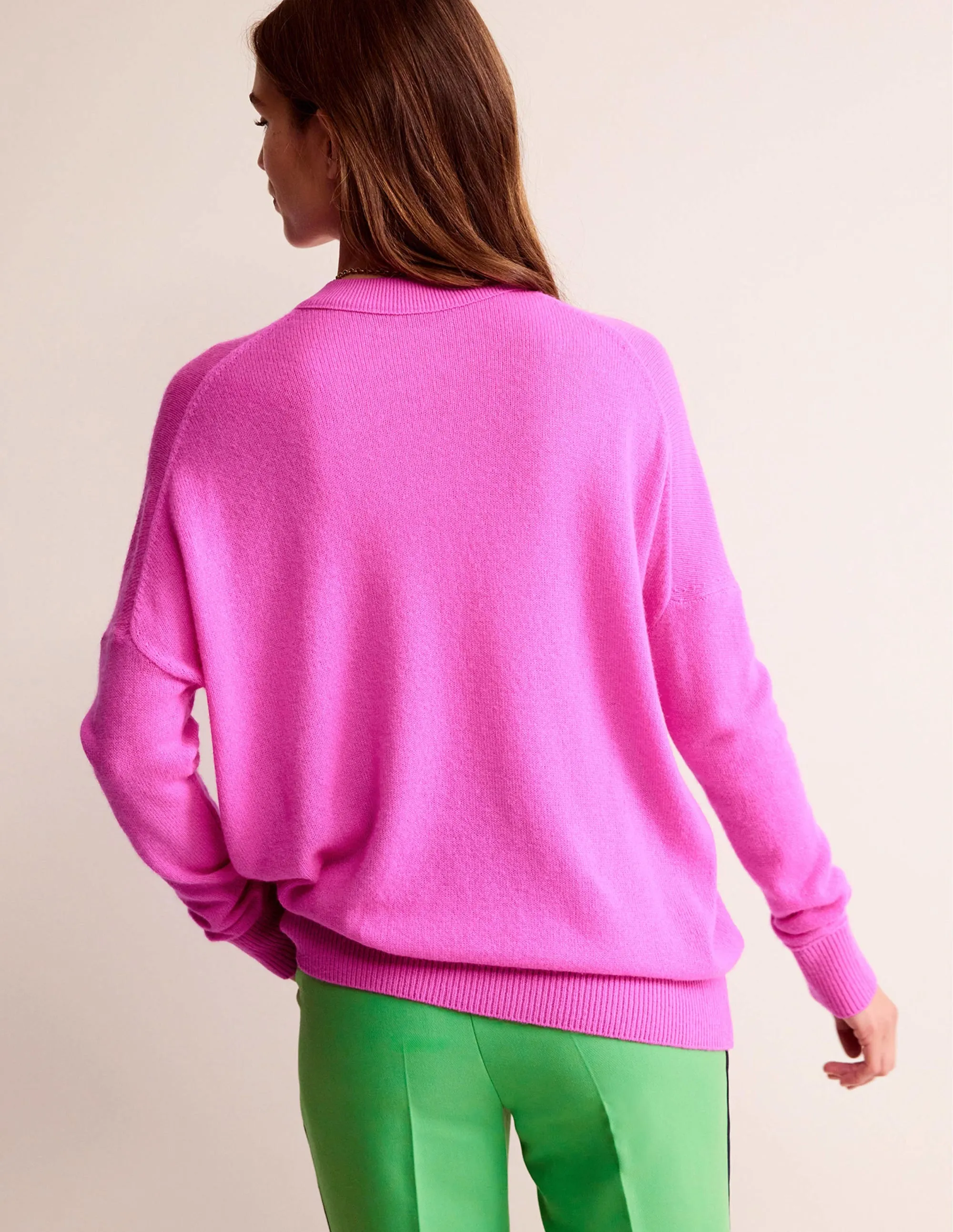 Cashmere Boyfriend Crew Jumper-Neon Pink