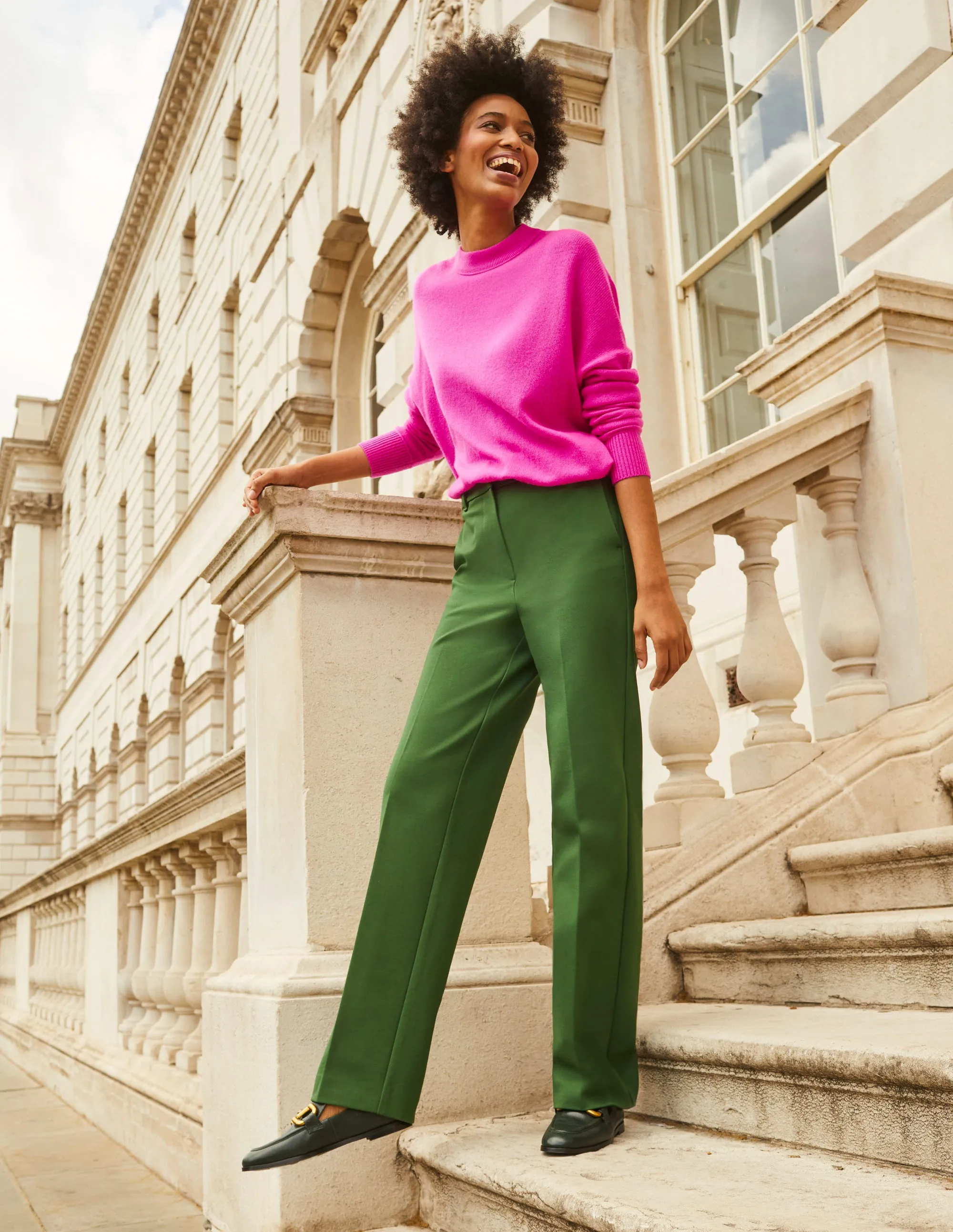 Cashmere Boyfriend Crew Jumper-Neon Pink