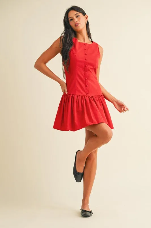 Cassandra Sleeveless Button Down Flare Mini Dress Red
