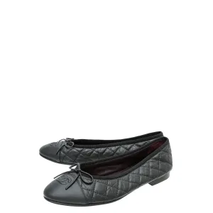 Chanel Black Cap toe Quilted Ballerina Flats 39.5
