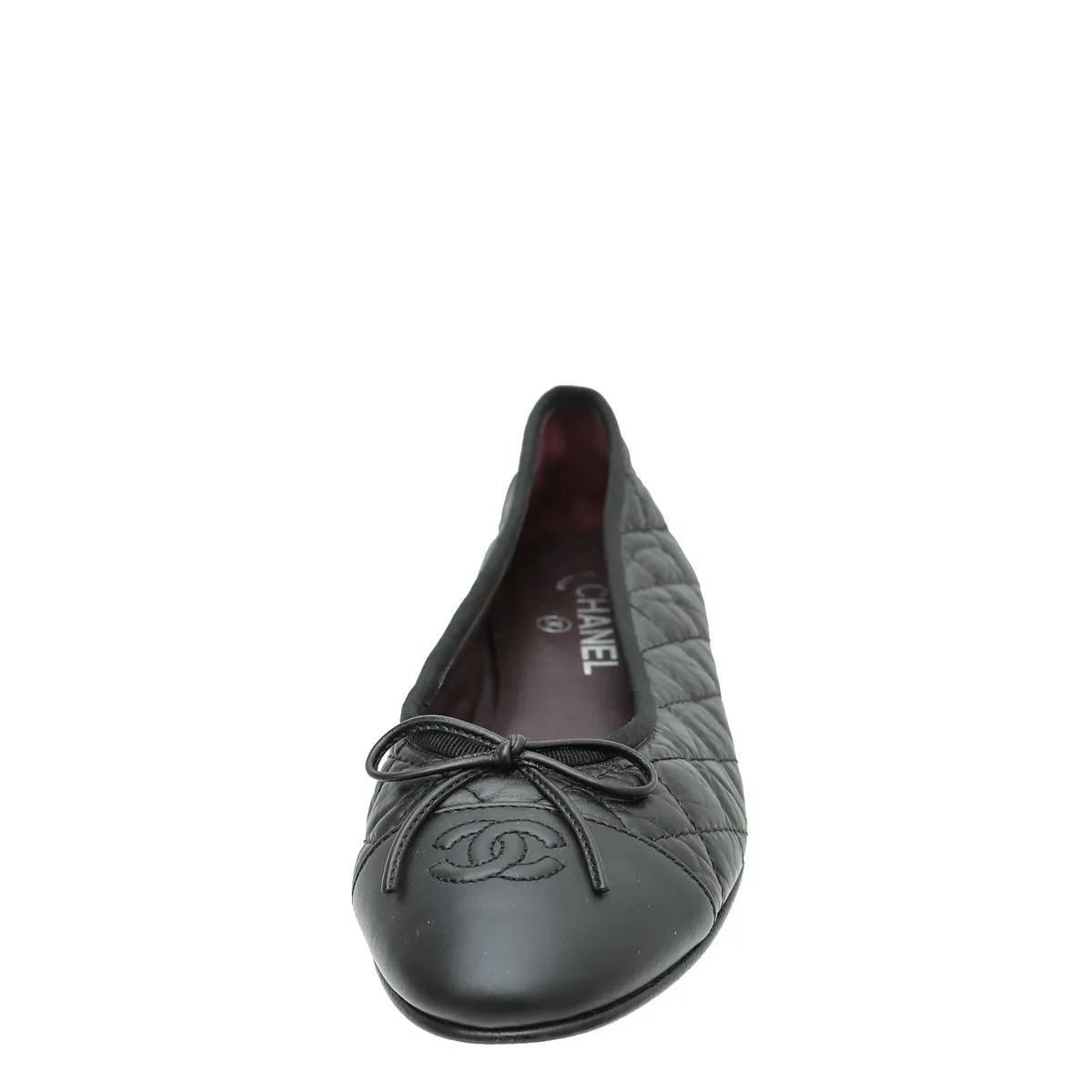 Chanel Black Cap toe Quilted Ballerina Flats 39.5