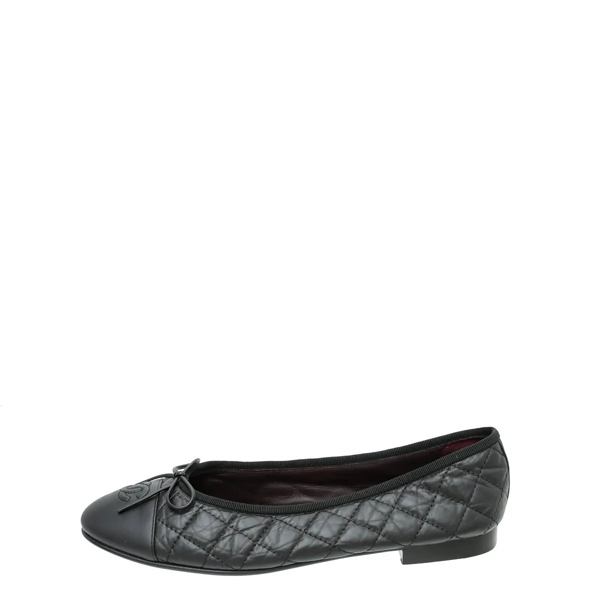 Chanel Black Cap toe Quilted Ballerina Flats 39.5