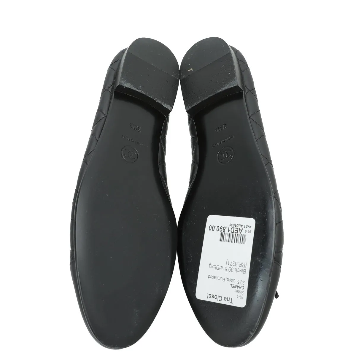 Chanel Black Cap toe Quilted Ballerina Flats 39.5