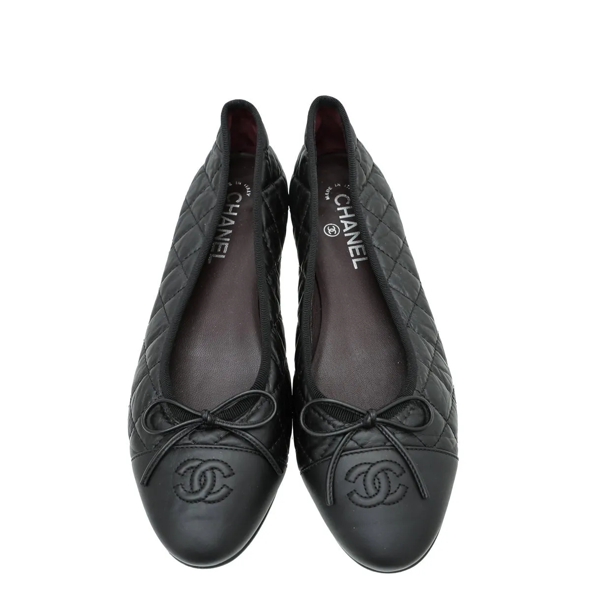 Chanel Black Cap toe Quilted Ballerina Flats 39.5