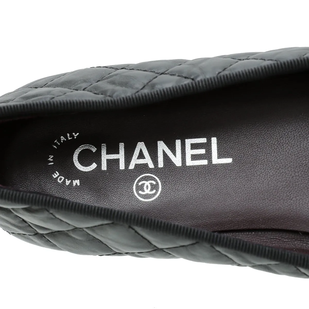 Chanel Black Cap toe Quilted Ballerina Flats 39.5