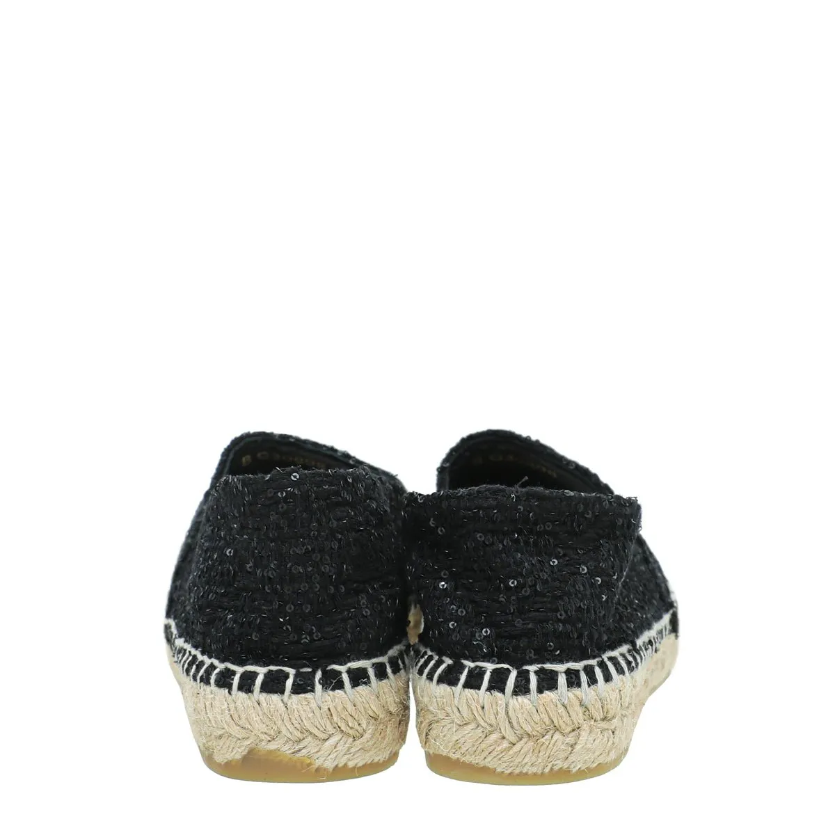 Chanel Black CC Cap Toe Sequin Tweed Espadrille 38