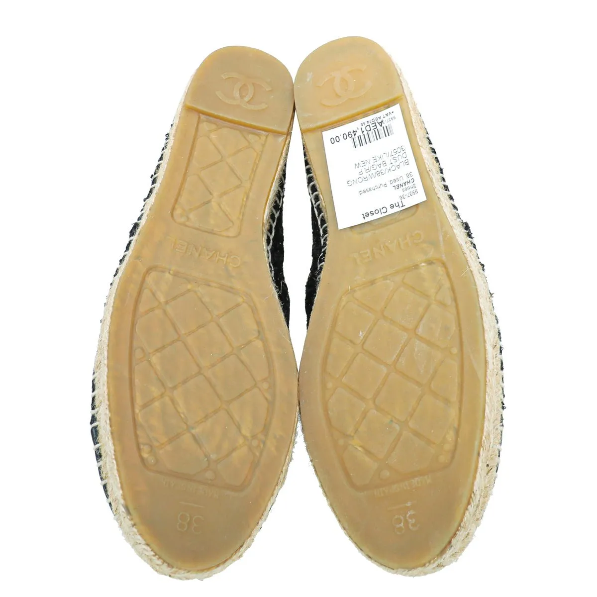Chanel Black CC Cap Toe Sequin Tweed Espadrille 38