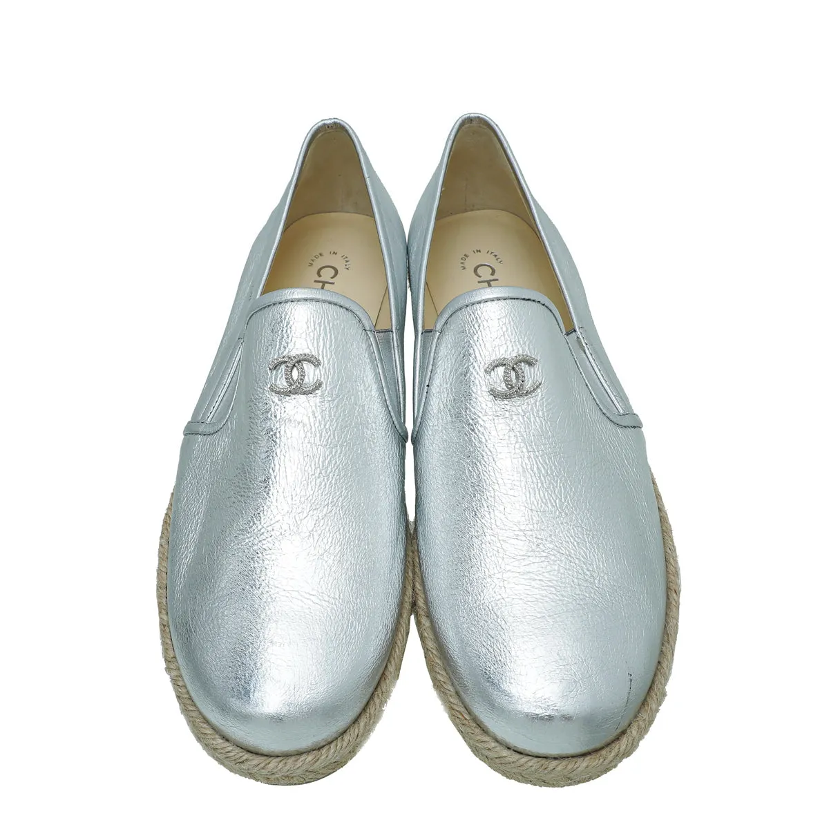 Chanel Metallic Silver 2016 Interlocking CC Espadrille 38.5