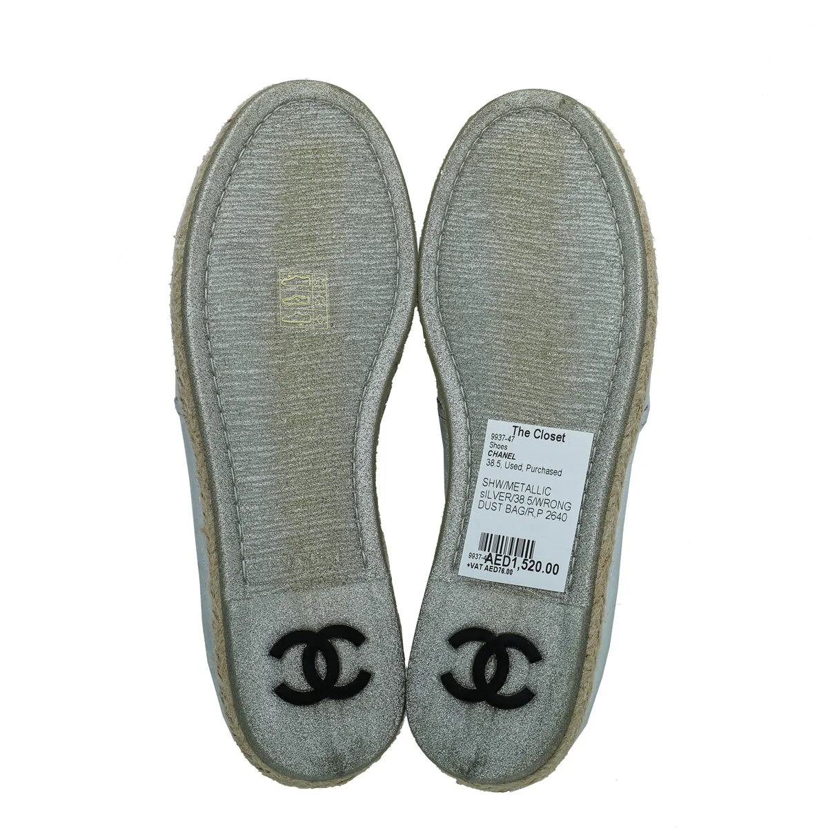 Chanel Metallic Silver 2016 Interlocking CC Espadrille 38.5