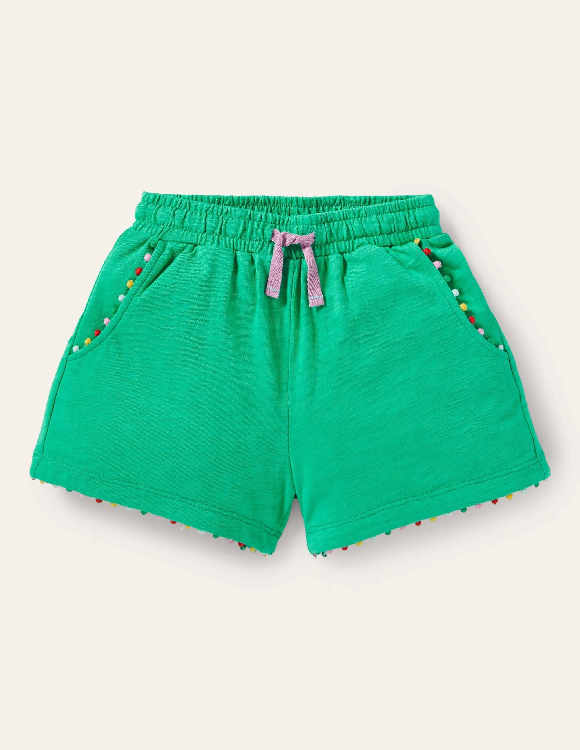 Charlie Pom Jersey Shorts-Tropical Green