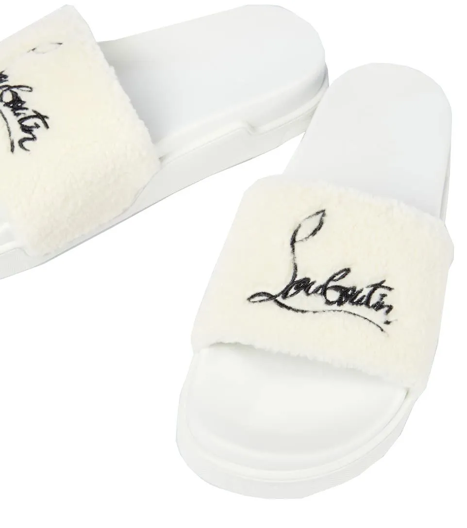 Christian Louboutin Elegant White Pool Slide Sandals with Iconic Red Sole