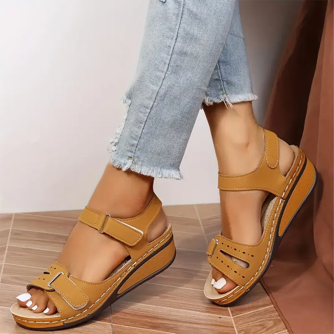 Comfyfleek Hook & Loop Ankle Strap Wedge Sport Sandals
