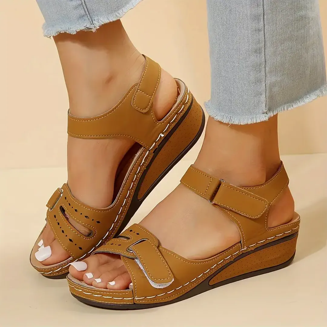 Comfyfleek Hook & Loop Ankle Strap Wedge Sport Sandals
