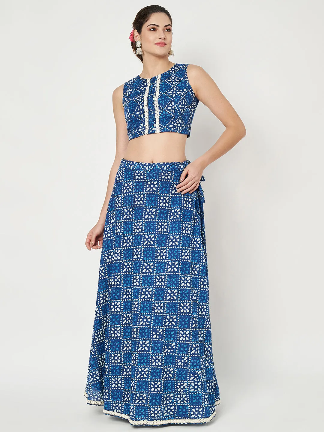 Cotton Printed Embellished Crop Top
