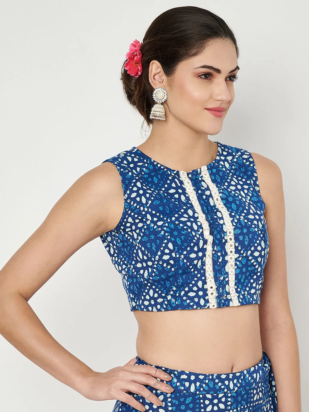 Cotton Printed Embellished Crop Top