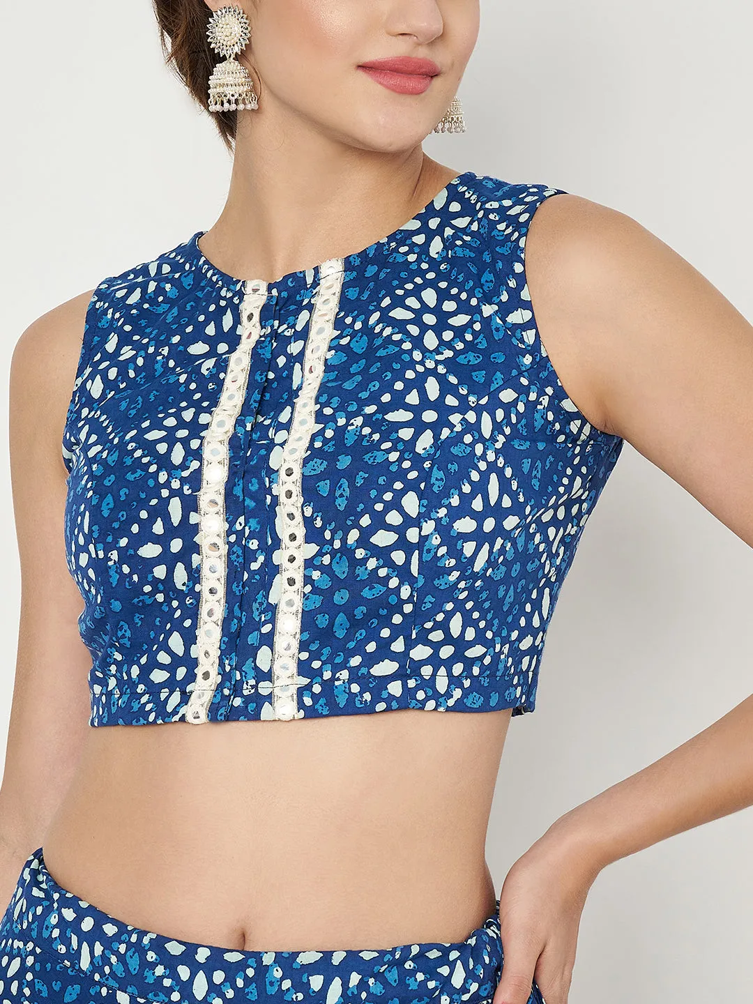 Cotton Printed Embellished Crop Top