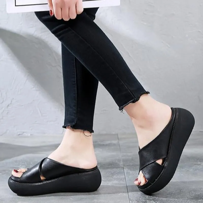 Criss cross platform slides slip on slide sandals