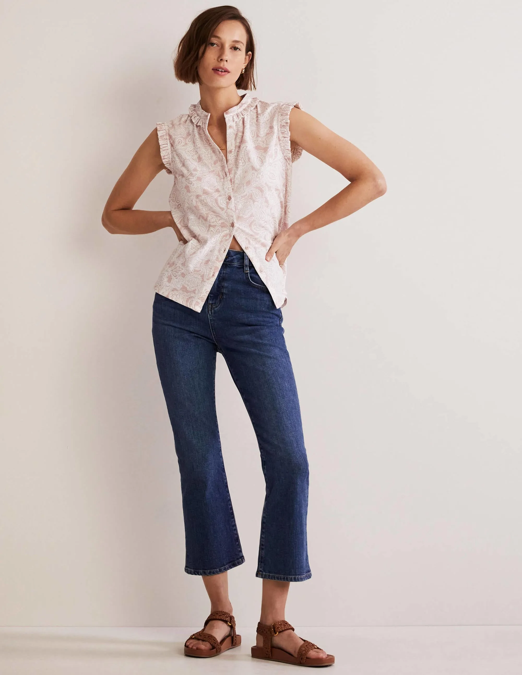Daphne Frilly Sleeveless Shirt-Milkshake, Paisley Bud