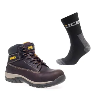 DeWalt Hammer Special Offer Pack - DeWalt Hammer Brown Metal-Free Safety Boots   3 Pairs Work Socks