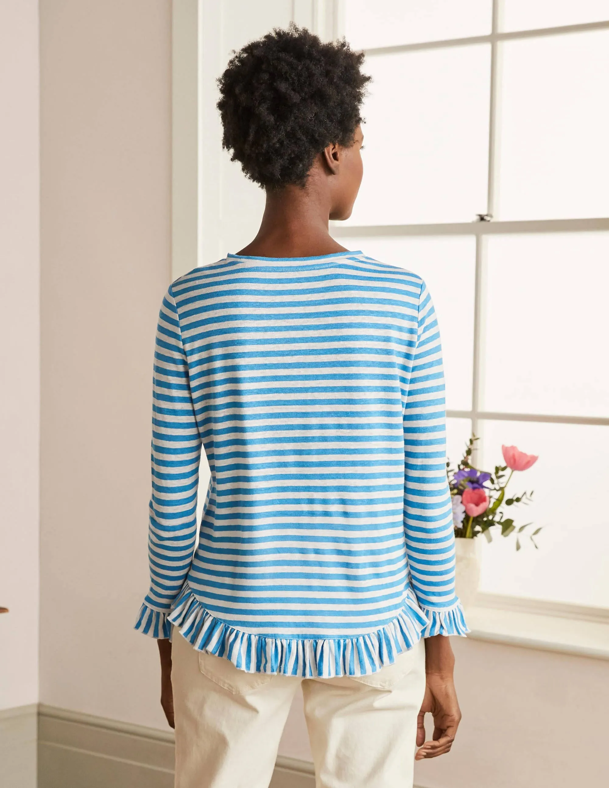 Dorothy Linen Jersey Top-Moroccan Blue/ Ivory