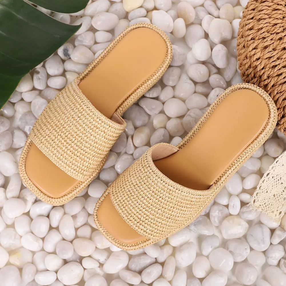 EQAUDES Platform Sandals for Women Espadrille Sandals Wedge Sandals for Women Cute Beach Straw Raffia Sandals Comfortable Brown Sandals Vacation for Women