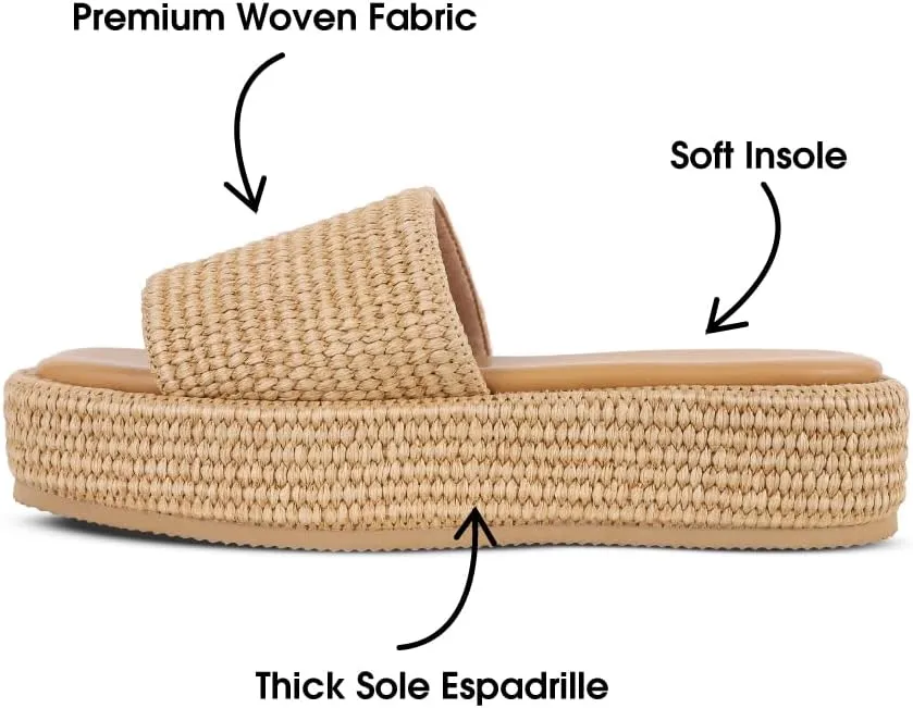 EQAUDES Platform Sandals for Women Espadrille Sandals Wedge Sandals for Women Cute Beach Straw Raffia Sandals Comfortable Brown Sandals Vacation for Women