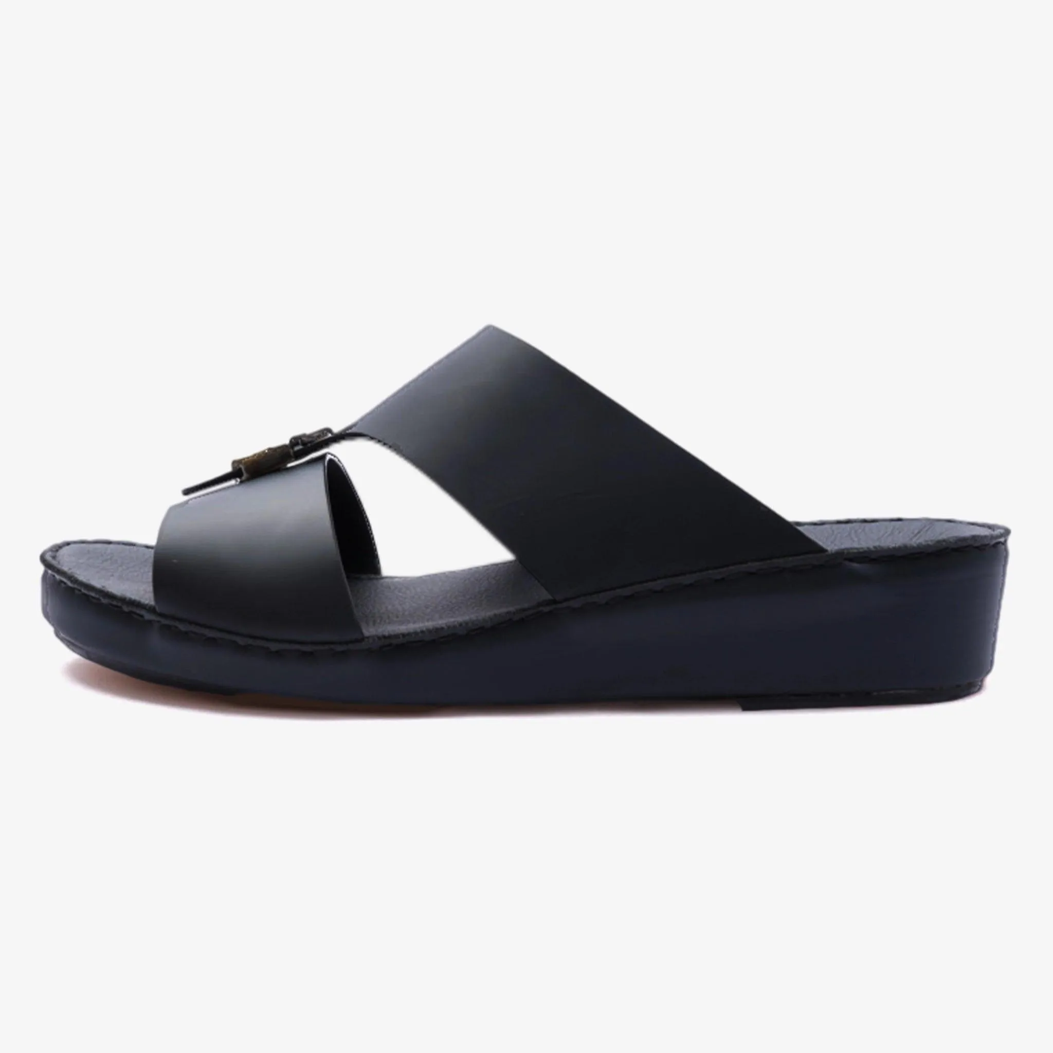 FARADA DA VINCI BRASS ICONIC DOUBLE F TRIM ARABIC SANDALS BLACK